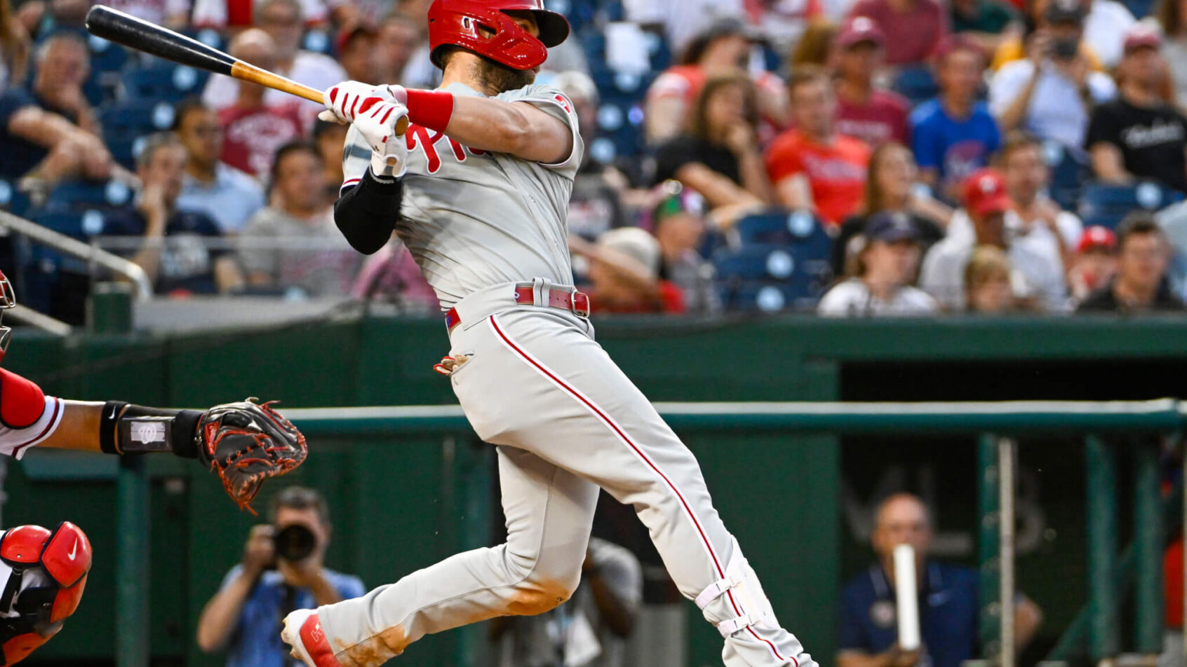 Bryce Harper swinging at a pitch