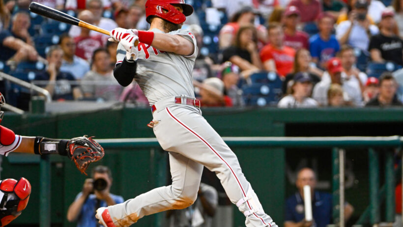 Bryce Harper swinging at a pitch
