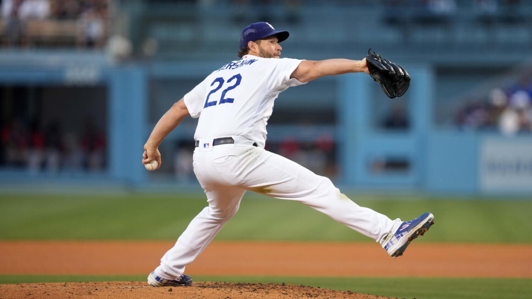 Los Angeles Dodgers starting pitcher Clayton Kershaw throws a pitch