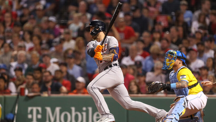 Detroit Tigers Eric Haase driving in a run.