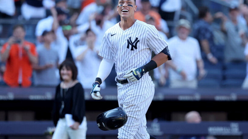 Aaron Judge celebrating a walkoff home run