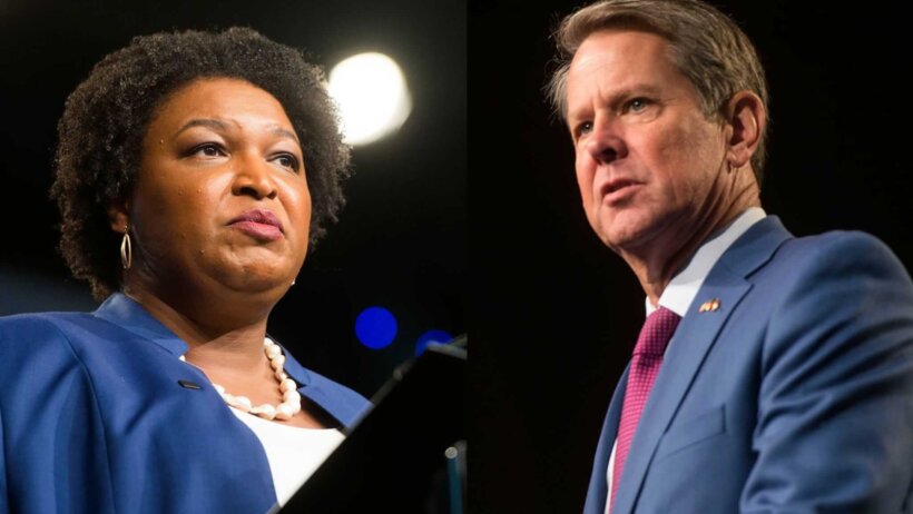 Stacey Abrams and Brian Kemp shown side by side