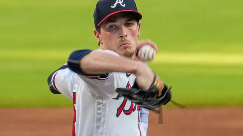 Atlanta Braves starting pitcher Max Fried delivering to home plate