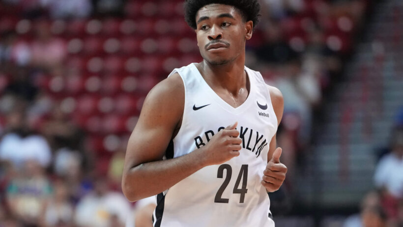 Brooklyn Nets guard Cam Thomas runs on the court during an NBA Summer League game