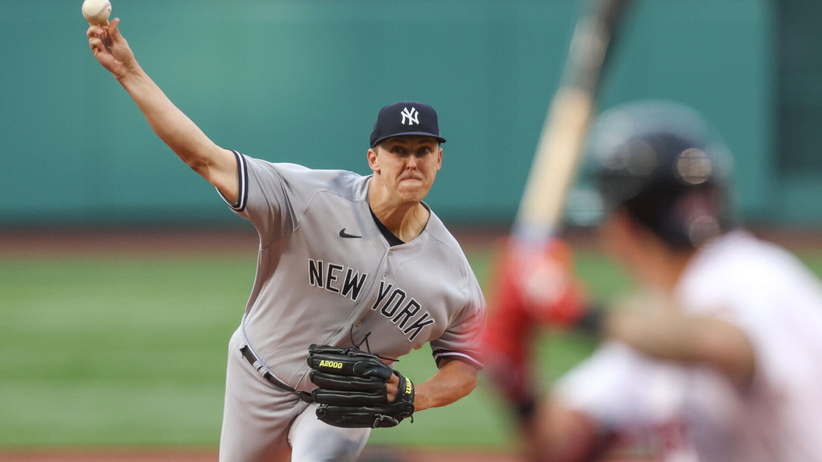 New York Yankees starting pitcher Jameson Taillon delivering to home plate