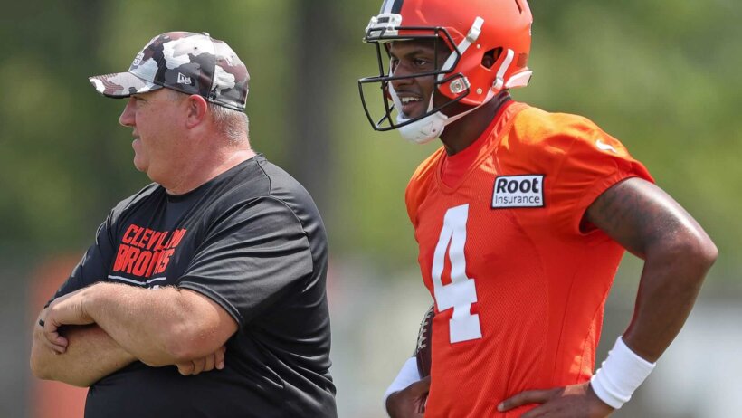 Deshaun Watson hands on waist at training camp