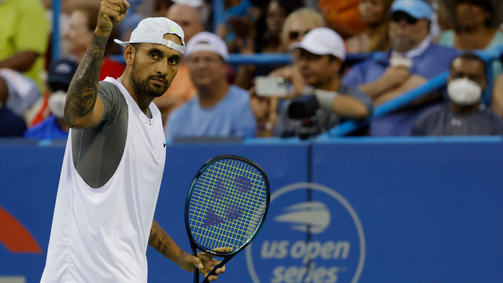 Nick Kyrgios waving to the crowd in Washington, DC