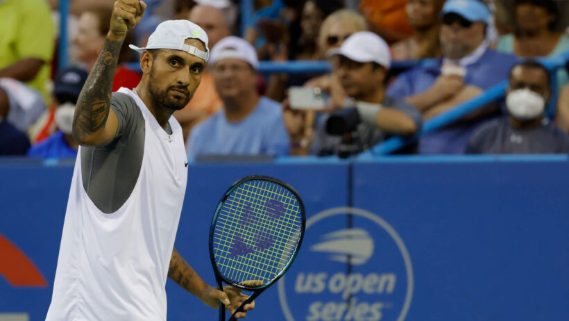 Nick Kyrgios waving to the crowd in Washington, DC