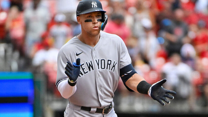 Aaron Judge celebrating a two-run double
