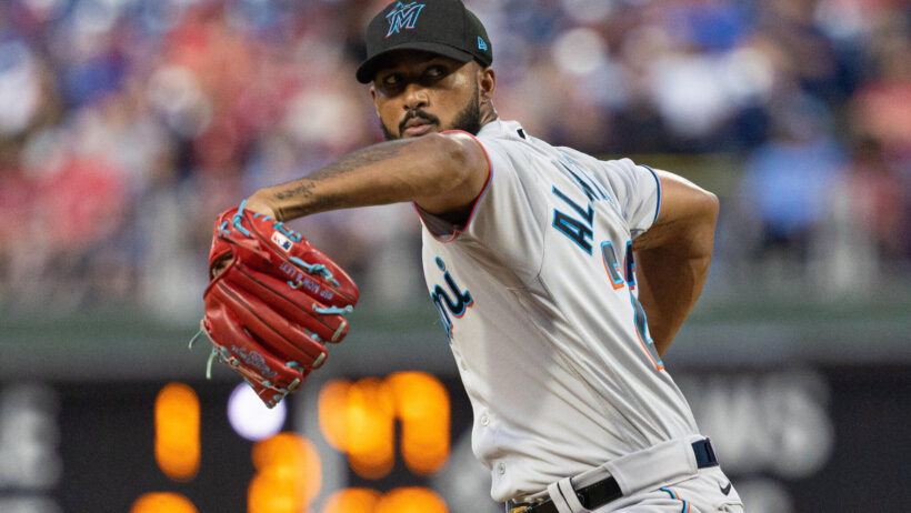 Miami Marlins starting pitcher Sandy Alcantara throwing