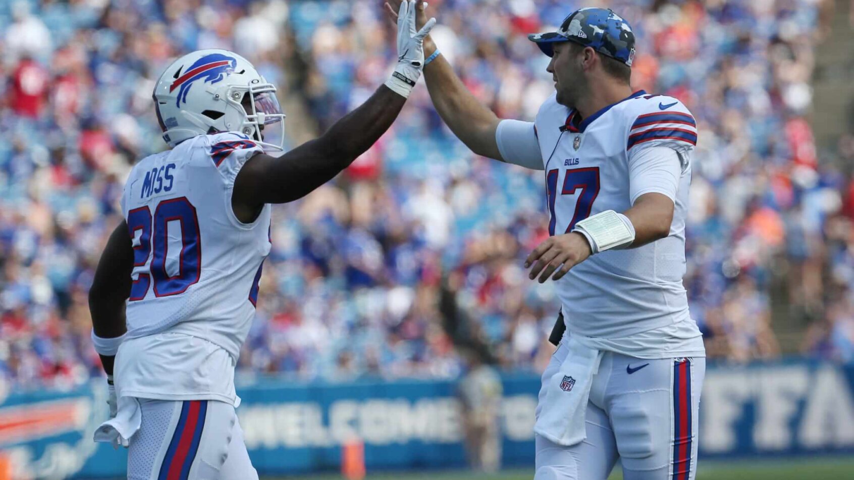 Josh Allen Zack Moss high-five