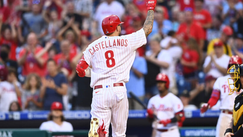 Nick Castellanos celebrates, Philadelphia Phillies