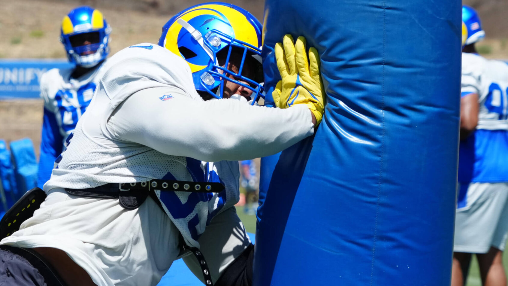 Los Angeles Rams defensive end Aaron Donald practicing