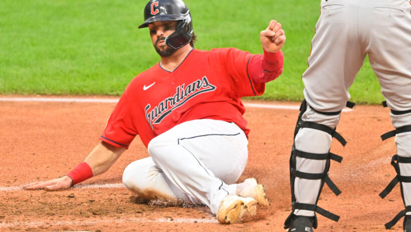 Austin Hedges slides home safely