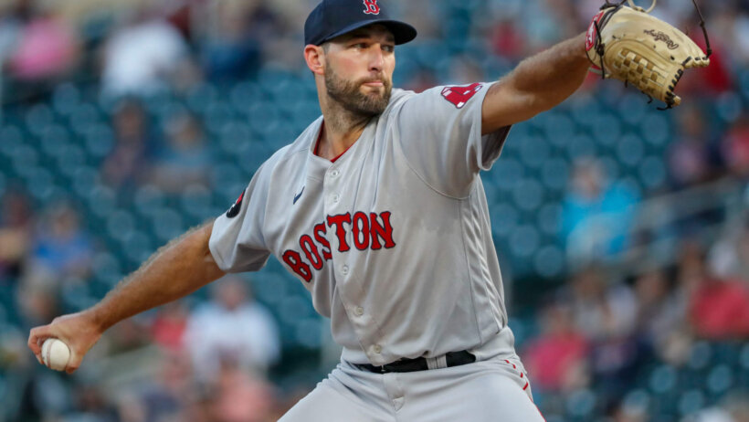 Boston Red Sox starting pitcher Michael Wacha throwing a pitch