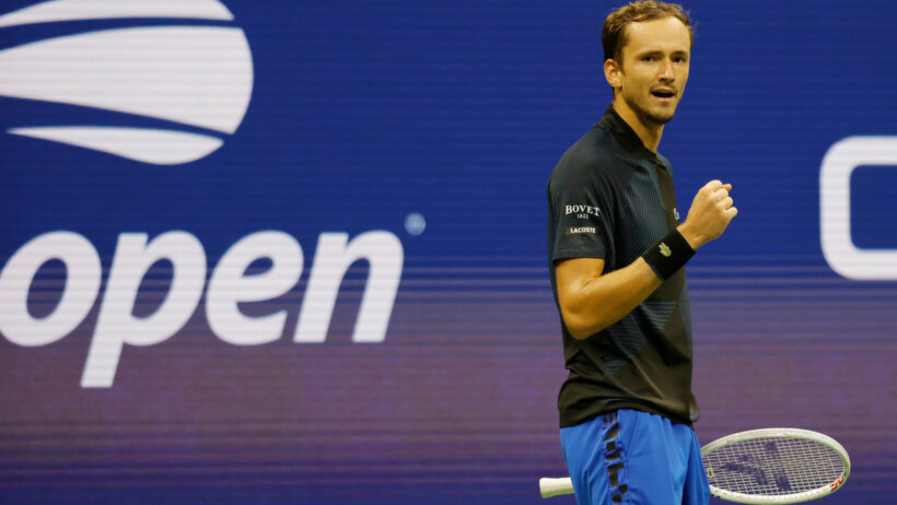 Daniil Medvedev reacting to a point at the US Open.