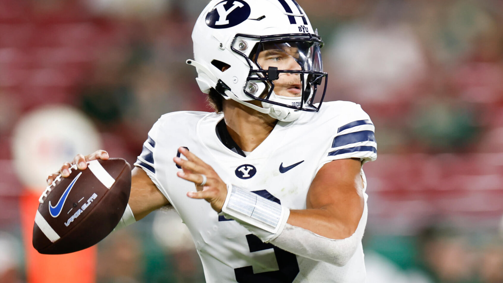 BYU Cougars quarterback Jaren Hall looks to pass