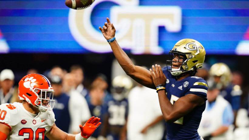 Georgia Tech Yellow Jackets quarterback Jeff Sims passes