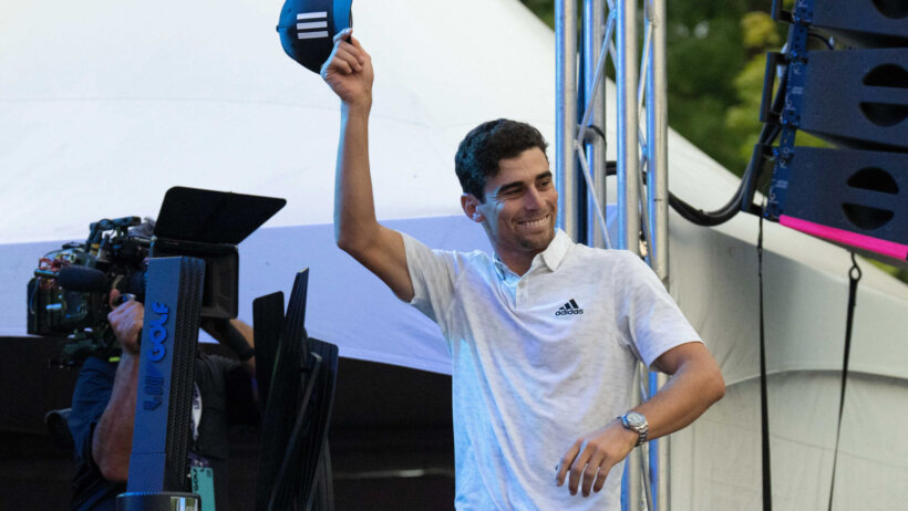 Joaquin Niemann acknowledges the crowd