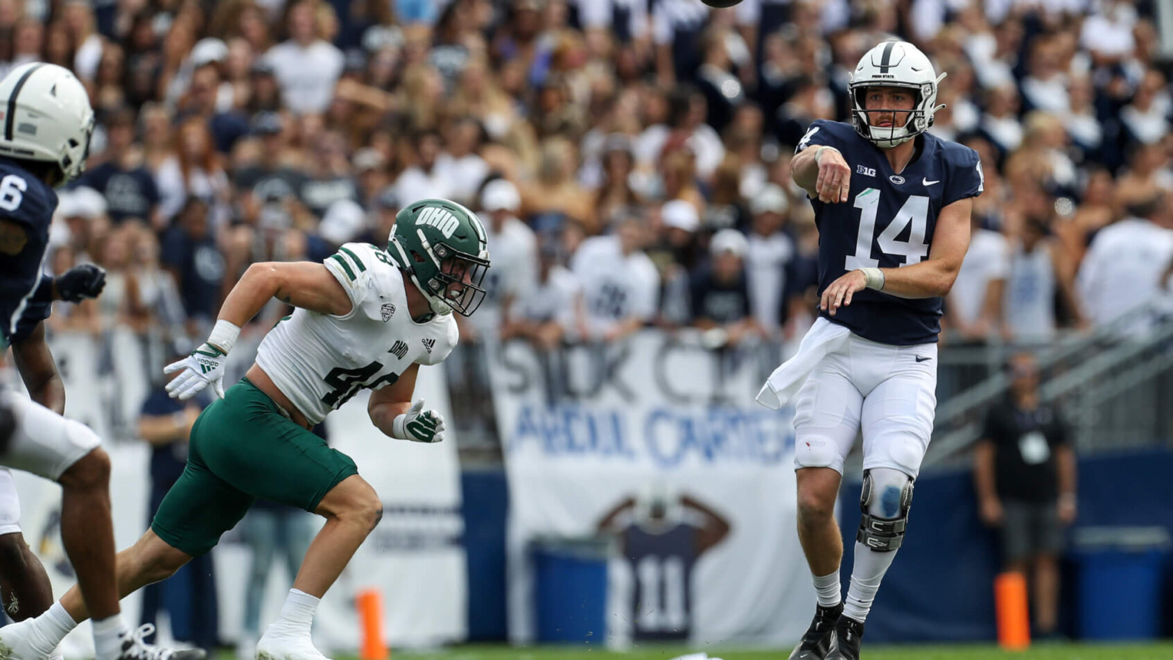 Penn State Nittany Lions quarterback Sean Clifford throws a pass