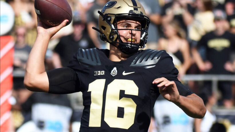 Purdue Boilermakers quarterback Aidan O'Connell throws a pass