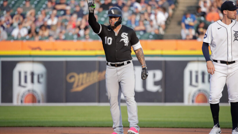 Yoan Moncada celebrates; Chicago White Sox