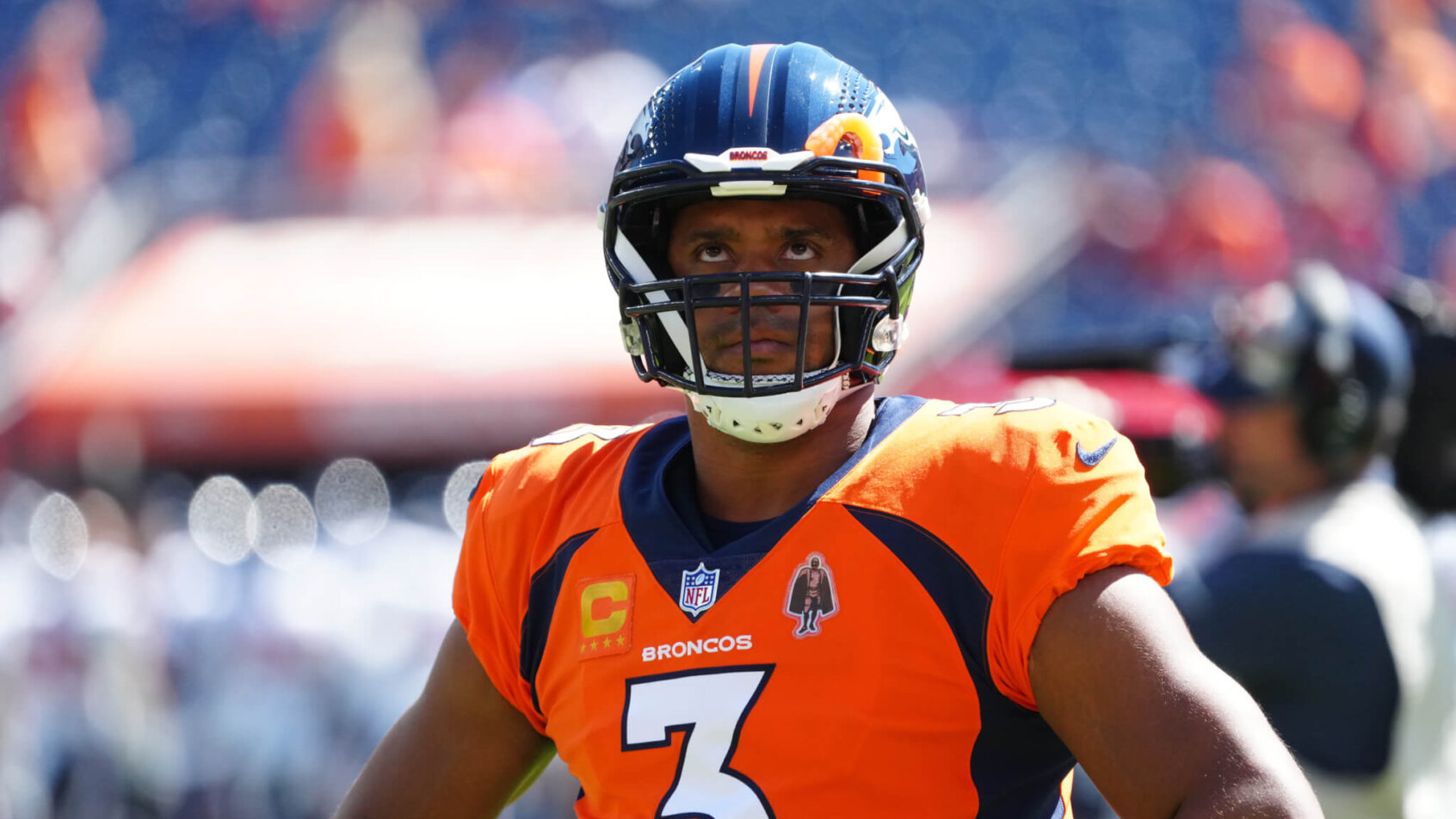 Russell Wilson looking up