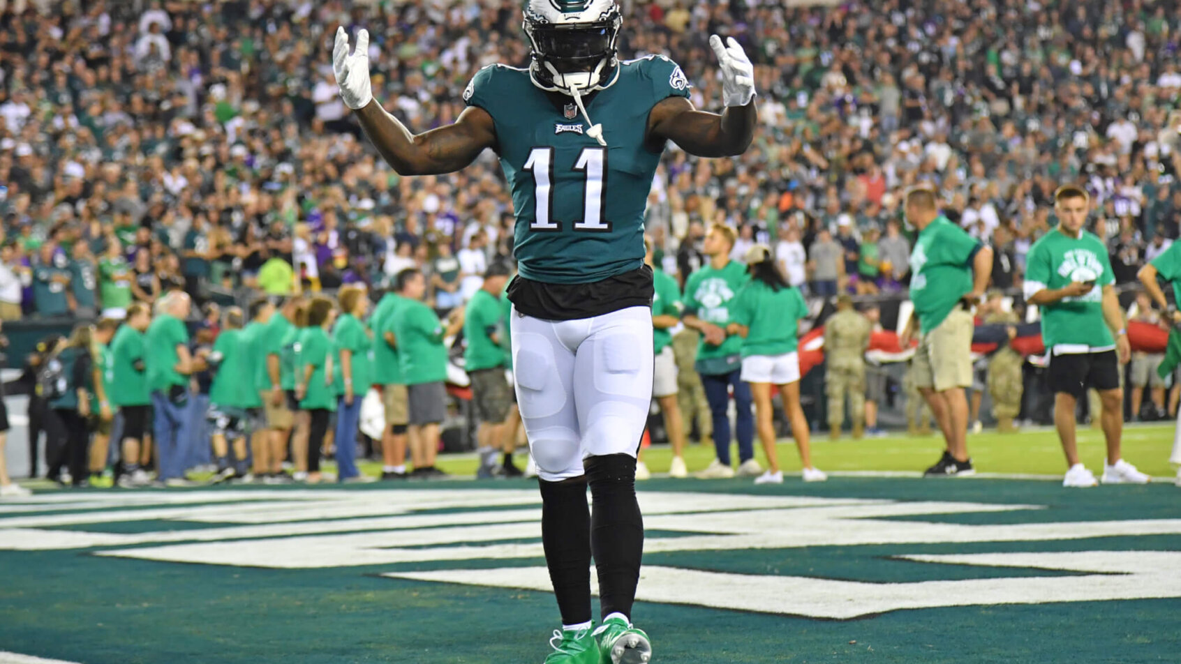Philadelphia Eagles wide receiver A.J. Brown in the end zone