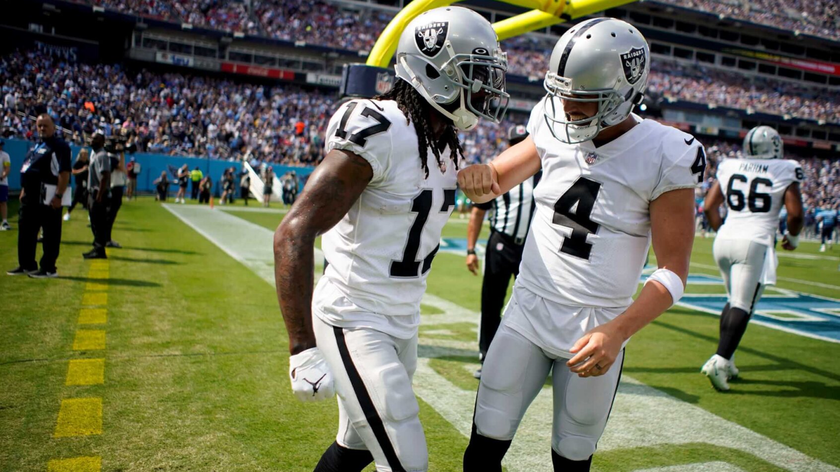 Davante Adams and Derek Carr celebrate a TD