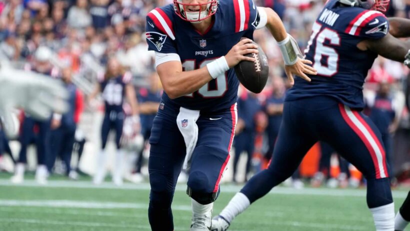 Mac Jones scrambles versus Ravens