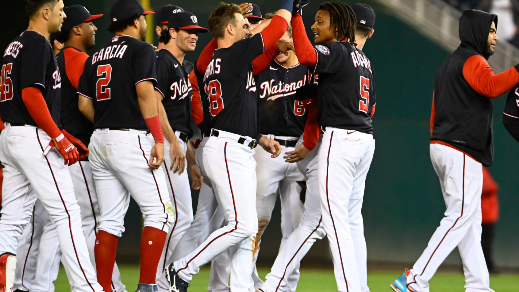 Washington Nationals celebrating victory over Atlanta Braves