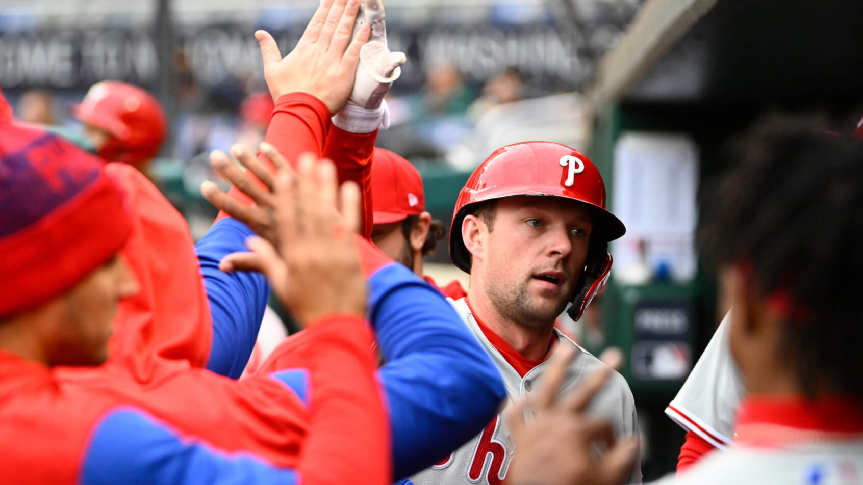 Rhys Hoskins dugout celebration