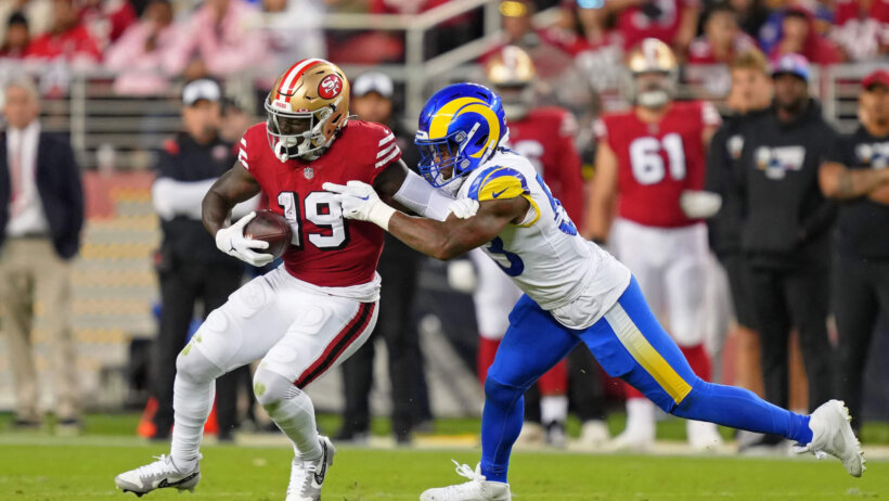 San Francisco 49ers wide receiver Deebo Samuel is tackled