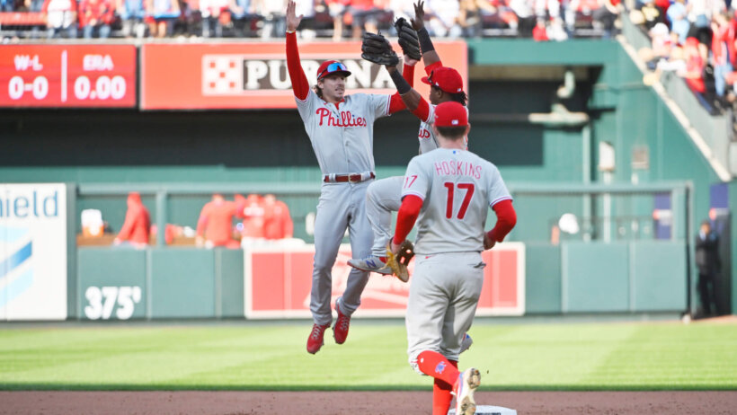 Phillies Game 1 win celebration