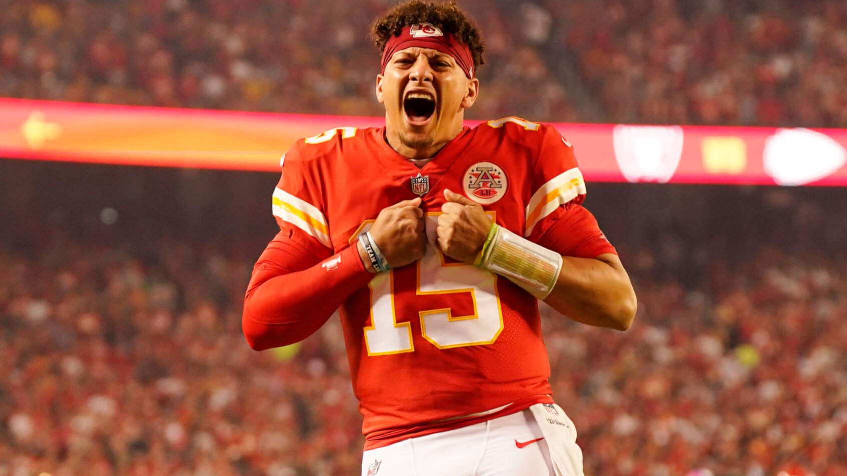 Patrick Mahomes pumped up before a matchup with the Raiders
