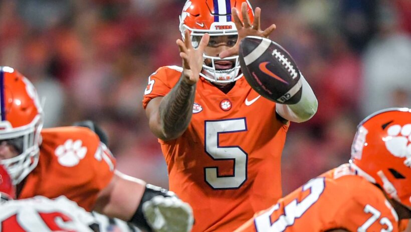 Clemson quarterback DJ Uiagalelei takes a snap