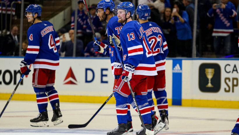 NY Rangers players celebrate