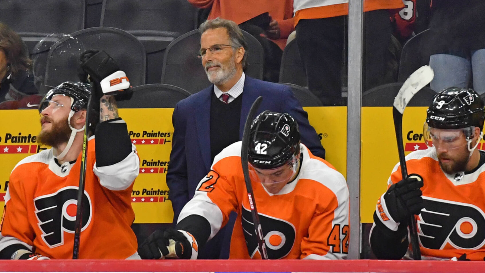 Philadelphia Flyers head coach John Tortorella behind the bench