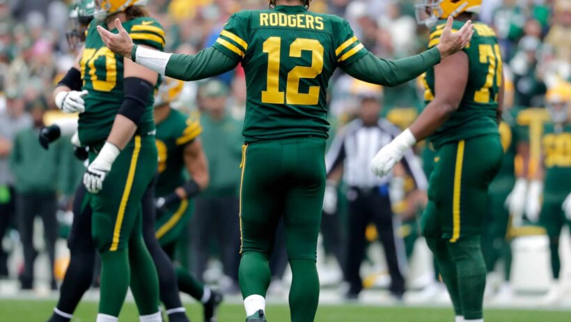 Green Bay Packers quarterback Aaron Rodgers complains