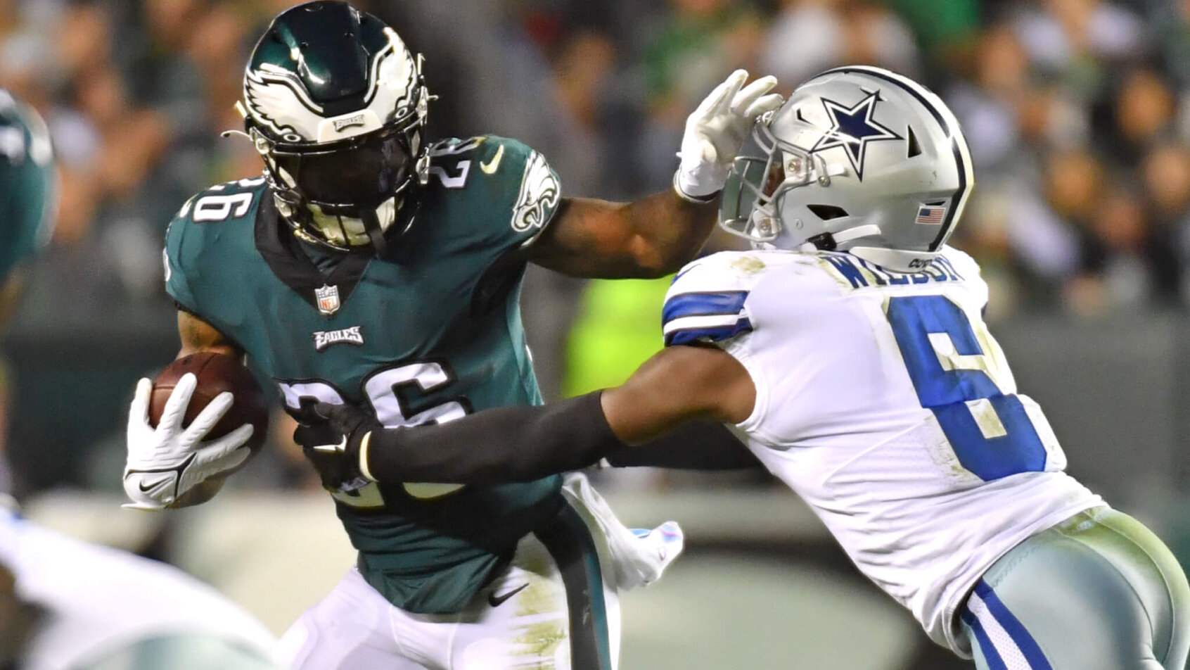 Miles Sanders stiff arm