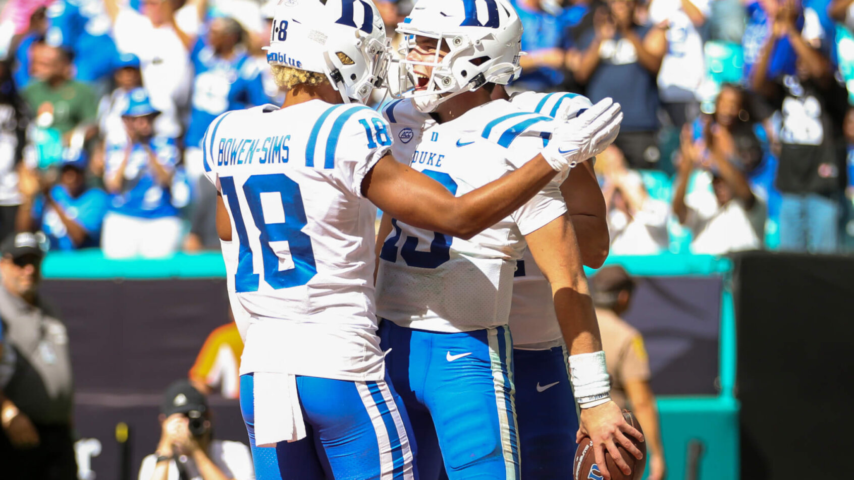 Riley Leonard celebrates with Malik Bowen-Sims