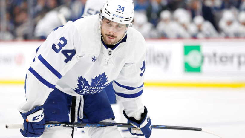 oronto Maple Leafs center Auston Matthews looks on