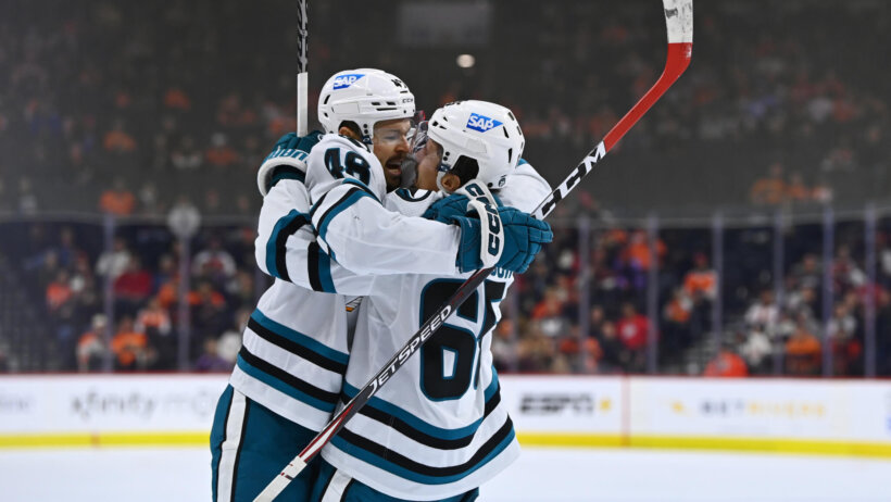 San Jose Sharks players celebrate