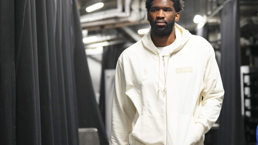 Joel Embiid in street clothes