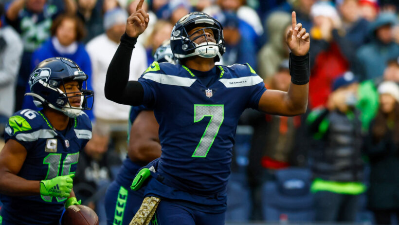 Seattle Seahawks quarterback Geno Smith celebrates TD