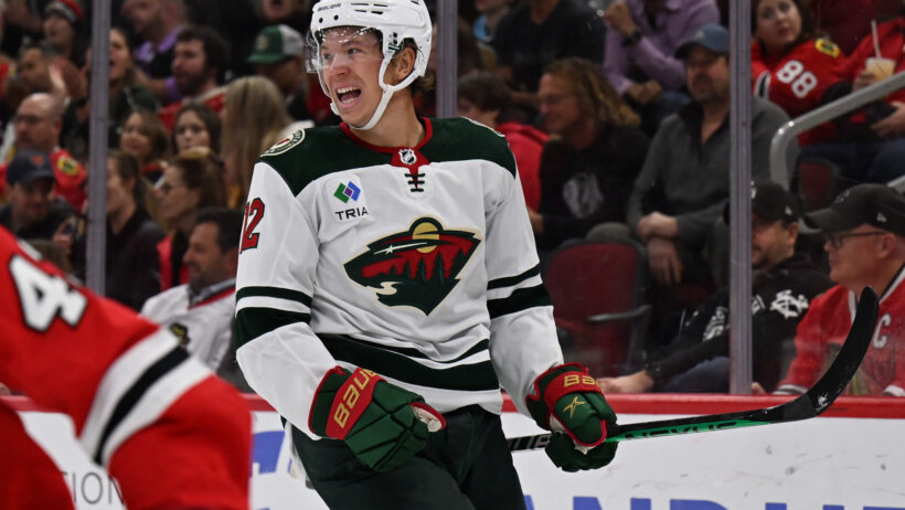 Minnesota Wild forward Matt Boldy celebrates his goal