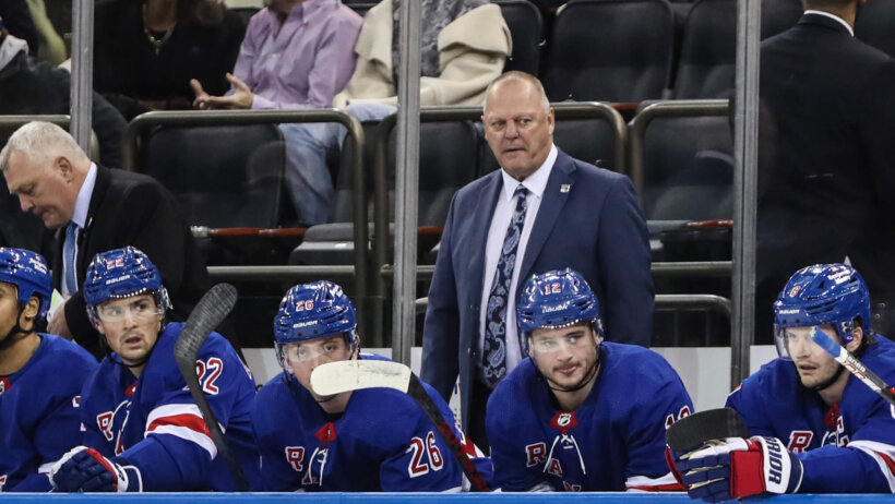 New York Rangers head coach Gerard Gallant watches the action