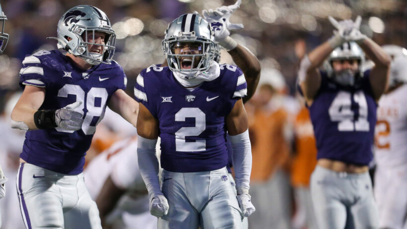Kansas State defensive players celebrating