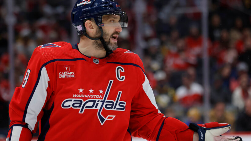 Washington Capitals left wing Alex Ovechkin reacts