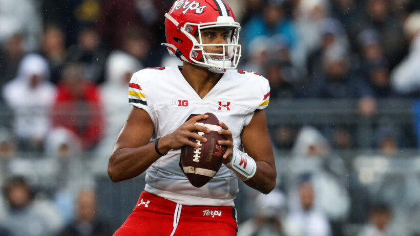 Maryland Terrapins quarterback Taulia Tagovailoa drops back in the pocket
